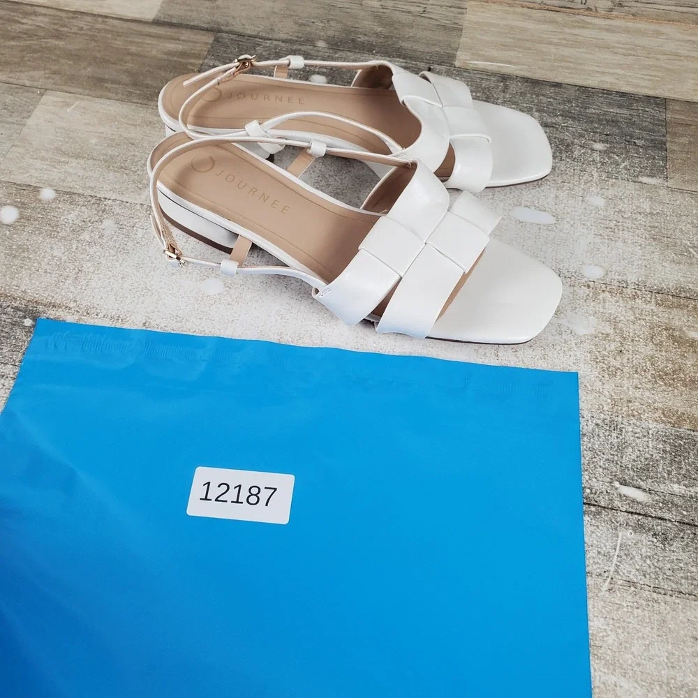 Journee Tabatha Womens Sandal Sz 8.5 M White Buckle Slingback Block Heel